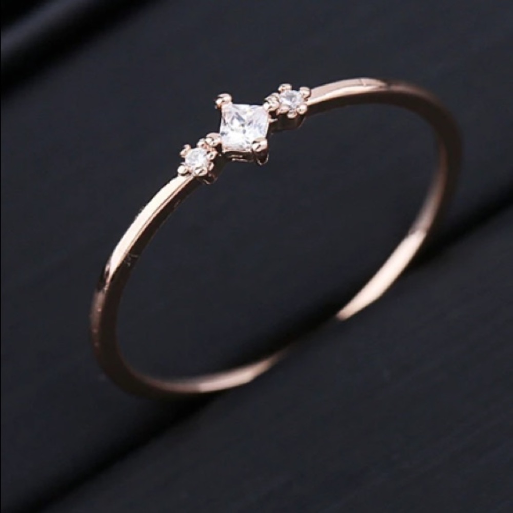 NEW Diamond Rose Gold Square Cubic Zircon Ring - Picture 2 of 3